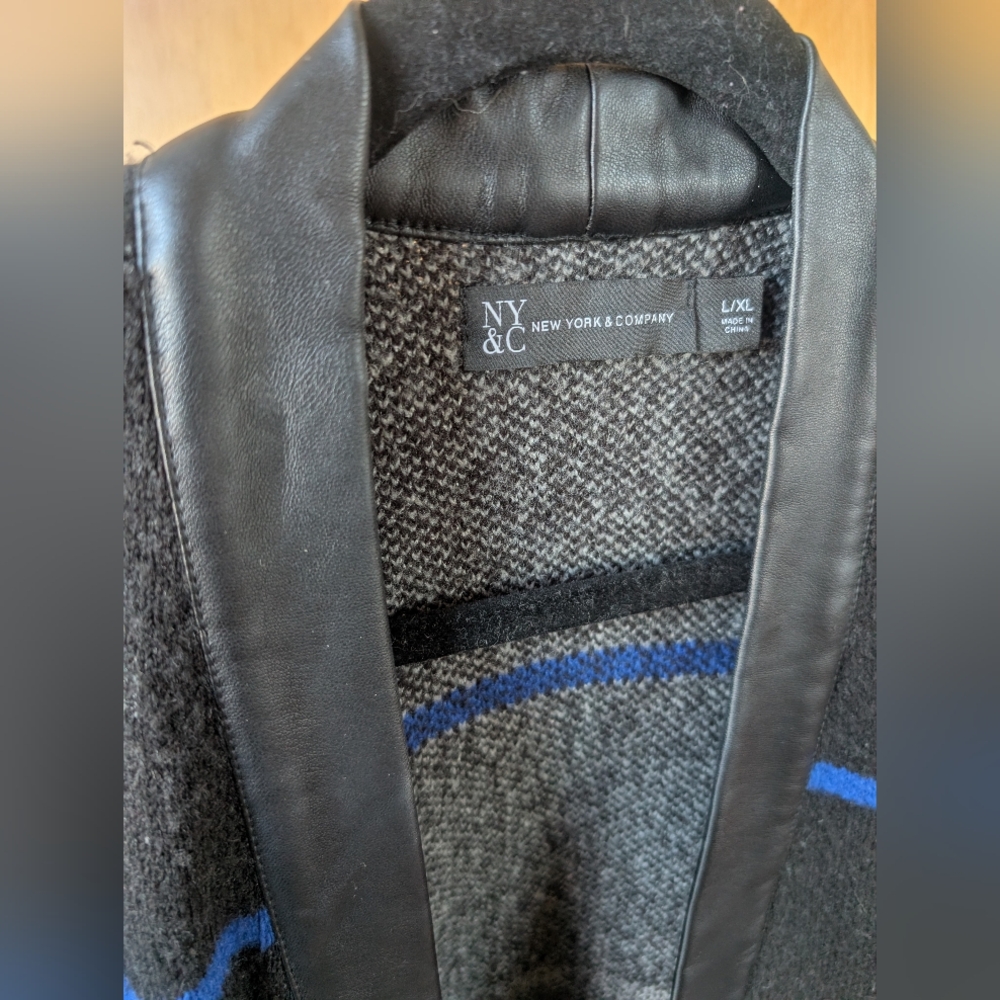 New York & Company Black and Blue Long Cardigan - Picture 2 of 10